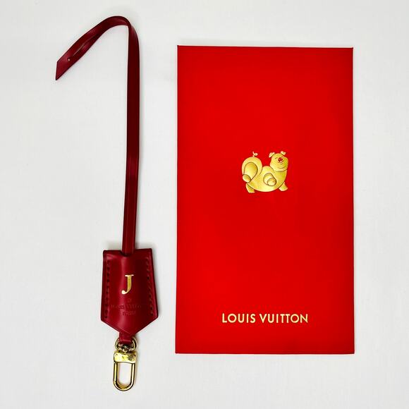 Louis Vuitton Paris Red Leather Clochette Key Holder Monogram J in Gold NEW - Picture 1 of 5